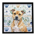 Fawn Staffordshire Bull Terrier Coastal Sea Glass Framed Metal Print Bathroom, Kitchen, Office, Home Decor Wall Art Ready to Hang, Square, 8X8
