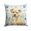 Fawn Staffordshire Bull Terrier Coastal Sea Glass Decorative Throw Pillow 14x14 Indoor Outdoor Accent Cushion, Fabric Cover with Insert for Sofa, Bed, Porch & Living Room