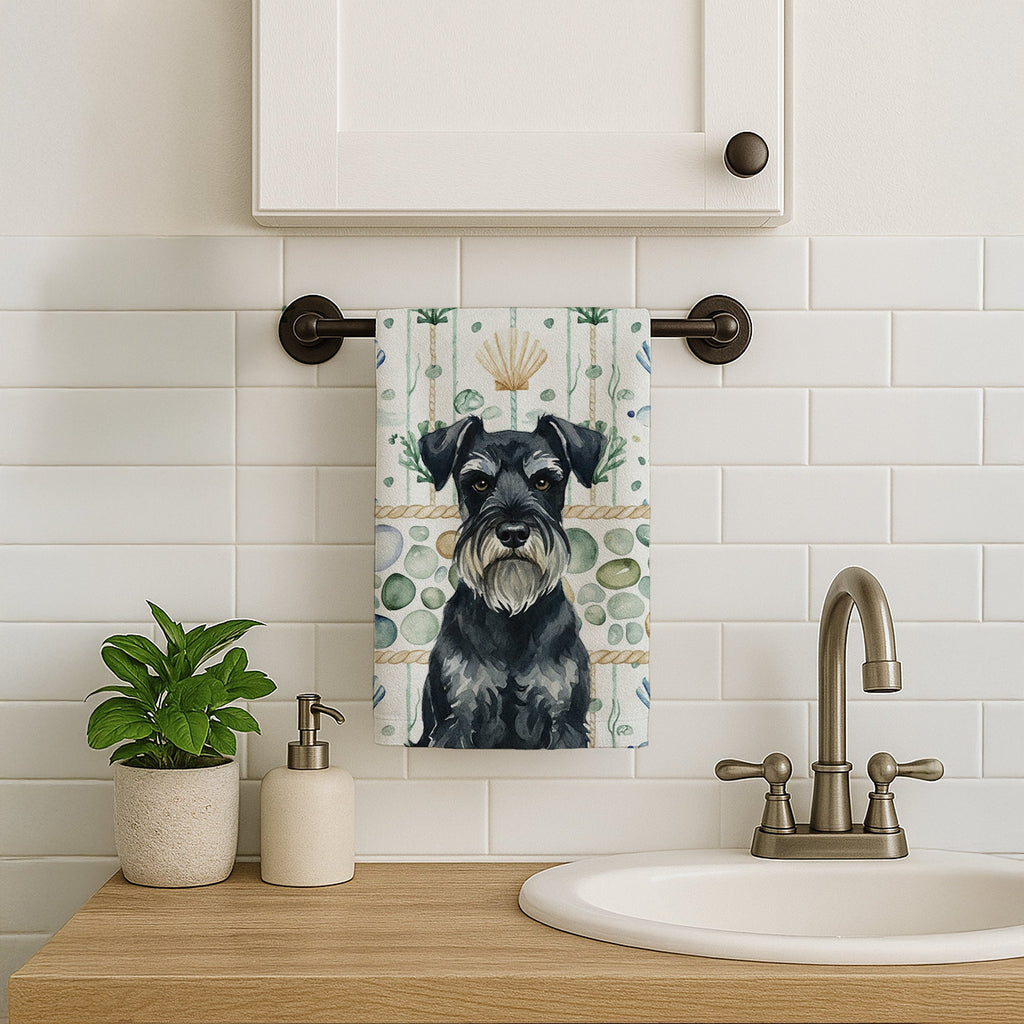 Standard Schnauzer Coastal Sea Glass Kitchen Towel Velour Plush Front and Cotton Loop Back Machine Washable