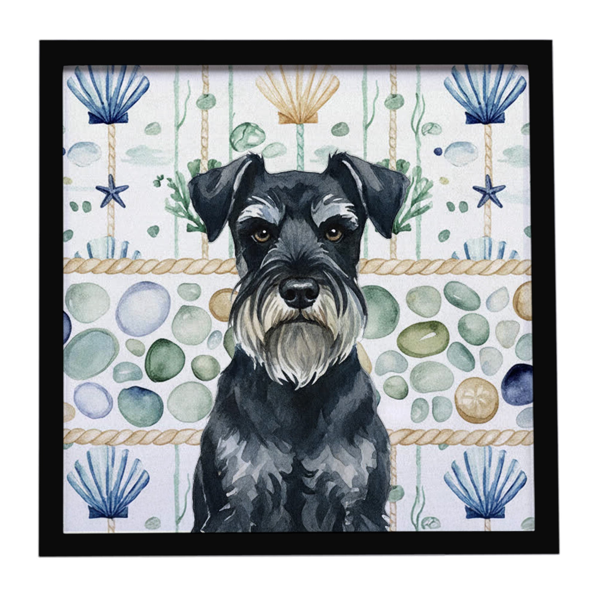 Standard Schnauzer Coastal Sea Glass Framed Metal Print Bathroom, Kitchen, Office, Home Decor Wall Art Ready to Hang, Square, 8X8