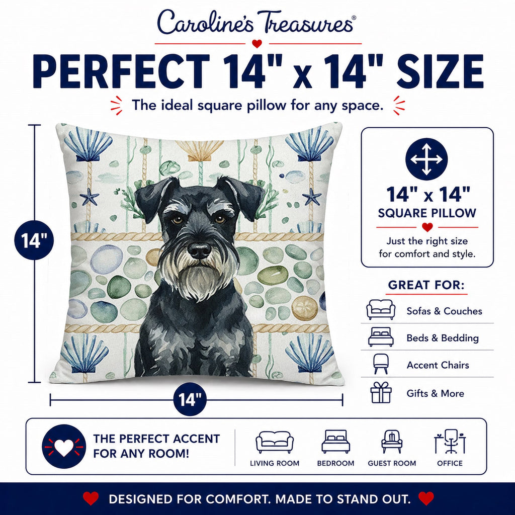 Standard Schnauzer Coastal Sea Glass Decorative Throw Pillow 14x14 Indoor Outdoor Accent Cushion, Fabric Cover with Insert for Sofa, Bed, Porch & Living Room