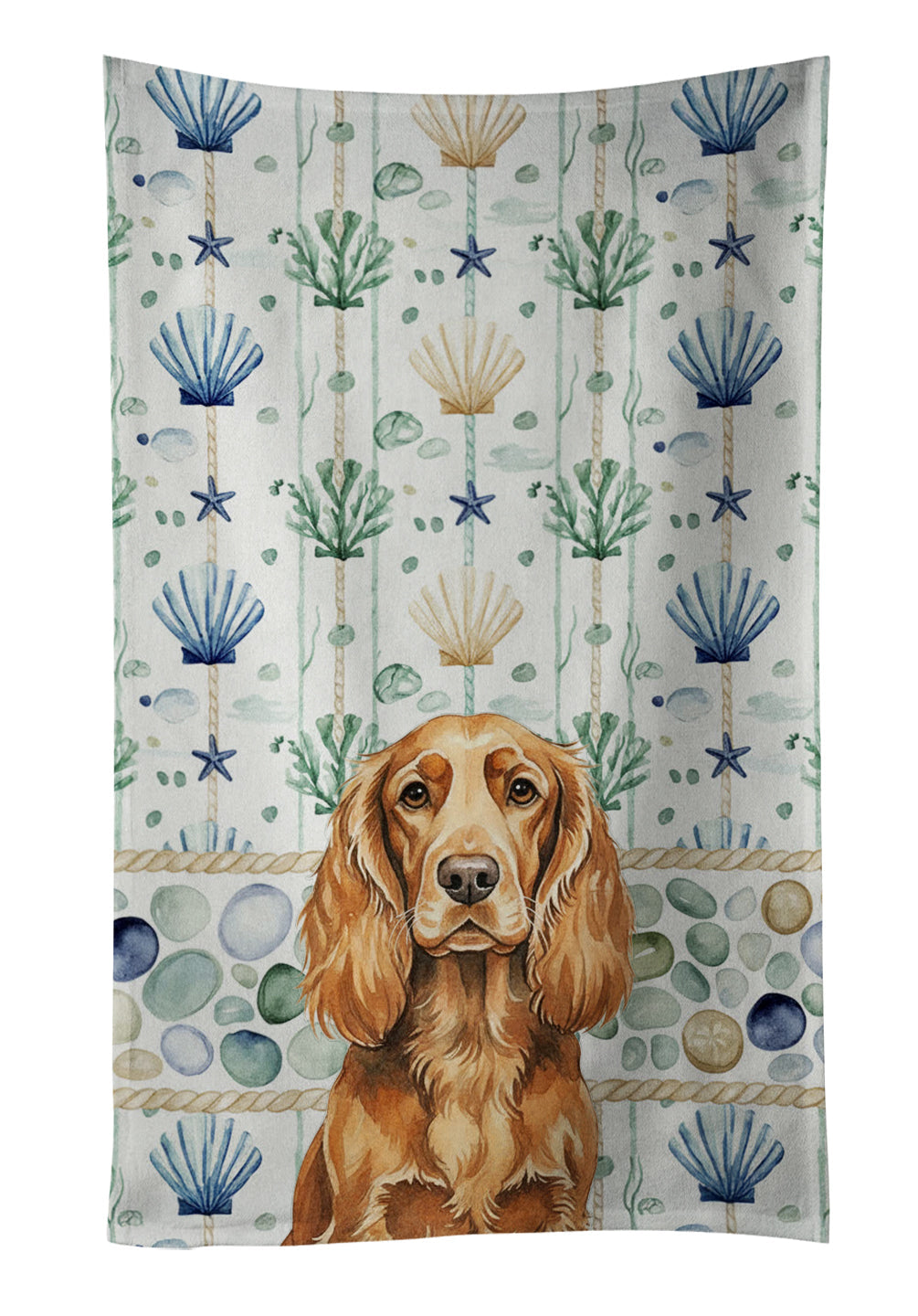 Sussex Spaniel Coastal Sea Glass Kitchen Towel Velour Plush Front and Cotton Loop Back Machine Washable
