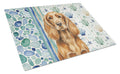 Sussex Spaniel Coastal Sea Glass Cutting Board Tempered Glass Kitchen Cutting Surface, Heat Resistant Chopping, Non-Slip Feet, Food Prep & Serving
