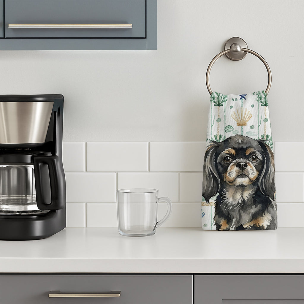 Black and Tan Tibetan Spaniel Coastal Sea Glass Kitchen Towel Velour Plush Front and Cotton Loop Back Machine Washable