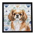 Tibetan Spaniel Coastal Sea Glass Framed Metal Print Bathroom, Kitchen, Office, Home Decor Wall Art Ready to Hang, Square, 8X8
