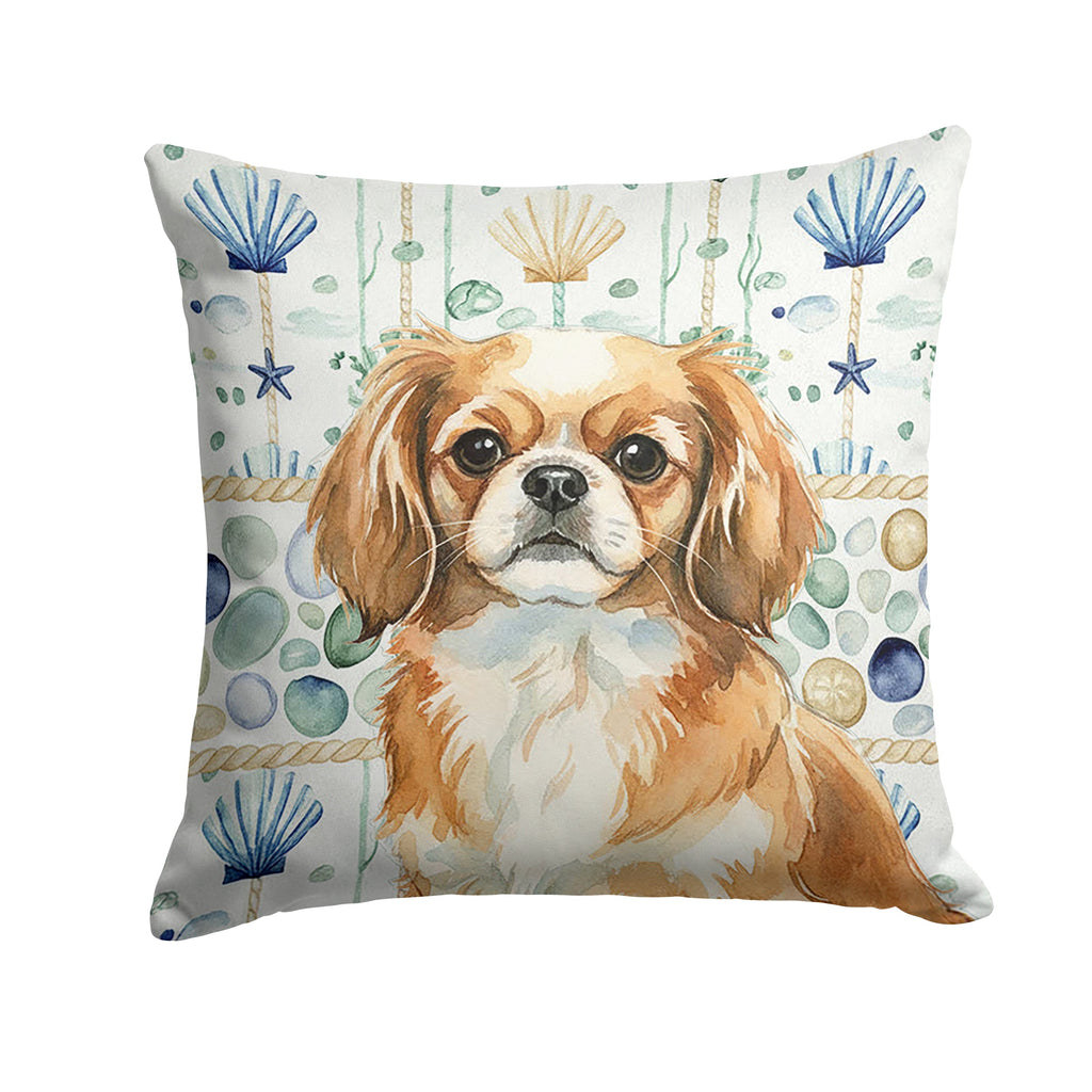 Tibetan Spaniel Coastal Sea Glass Decorative Throw Pillow 14x14 Indoor Outdoor Accent Cushion, Fabric Cover with Insert for Sofa, Bed, Porch & Living Room
