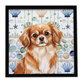 Red Tibetan Spaniel Coastal Sea Glass Framed Metal Print Bathroom, Kitchen, Office, Home Decor Wall Art Ready to Hang, Square, 8X8