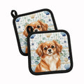 Red Tibetan Spaniel Coastal Sea Glass Pot Holder Set of 2 Heat Resistant Quilted Hot Pads 7.5 x 7.5 Inch, Insulated Kitchen Trivets for Cooking & Baking
