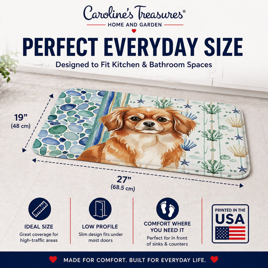 Red Tibetan Spaniel Coastal Sea Glass Memory Foam Kitchen Mat Machine Washable Anti-Fatigue Cushion Comfort Bath or Kitchen Rug