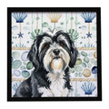 Black and White Tibetan Terrier Coastal Sea Glass Framed Metal Print Bathroom, Kitchen, Office, Home Decor Wall Art Ready to Hang, Square, 8X8
