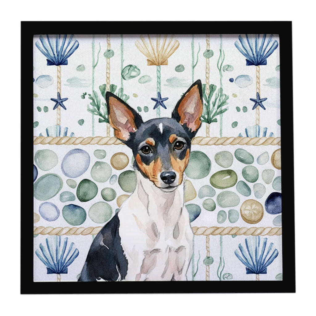 Toy Fox Terrier Coastal Sea Glass Framed Metal Print Bathroom, Kitchen, Office, Home Decor Wall Art Ready to Hang, Square, 8X8