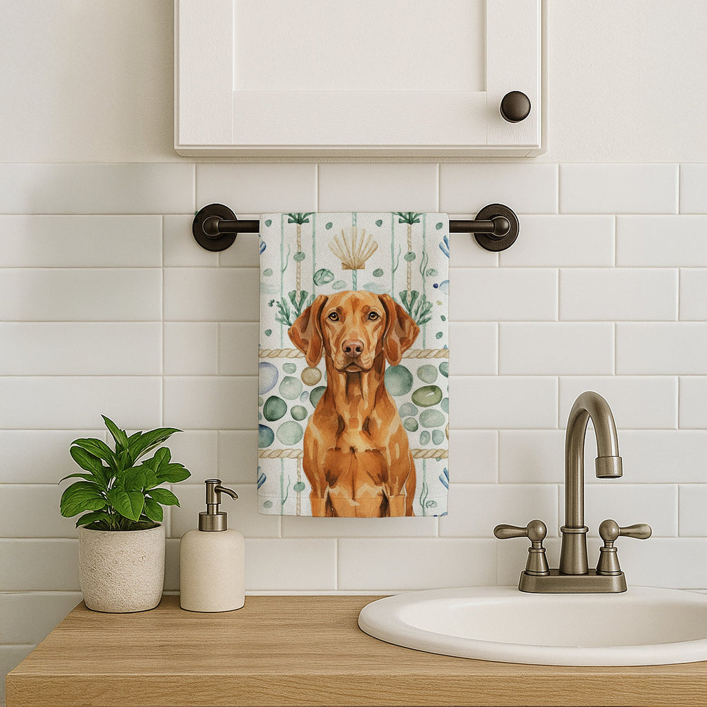 Vizsla Coastal Sea Glass Kitchen Towel Velour Plush Front and Cotton Loop Back Machine Washable