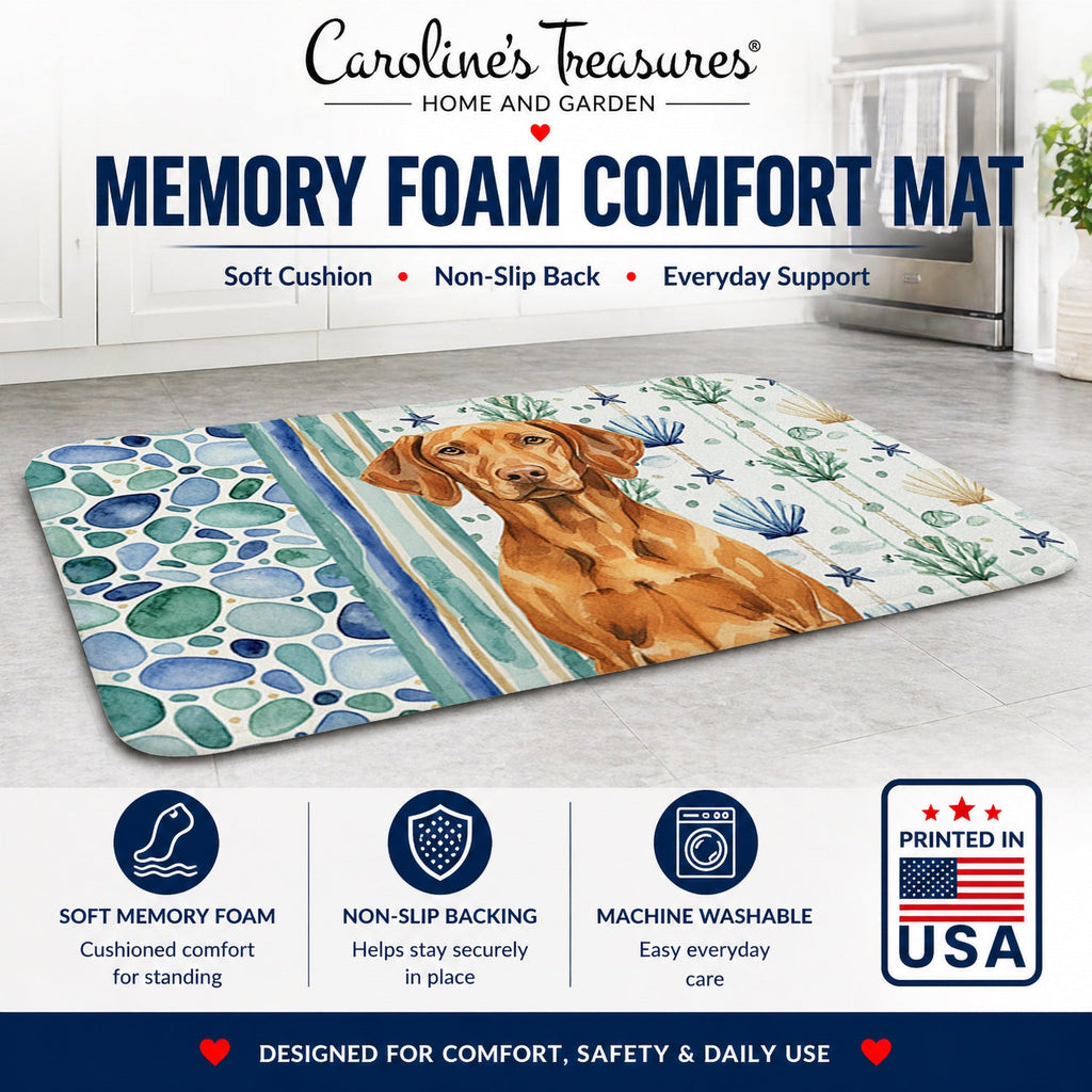 Vizsla Coastal Sea Glass Memory Foam Kitchen Mat Machine Washable Anti-Fatigue Cushion Comfort Bath or Kitchen Rug