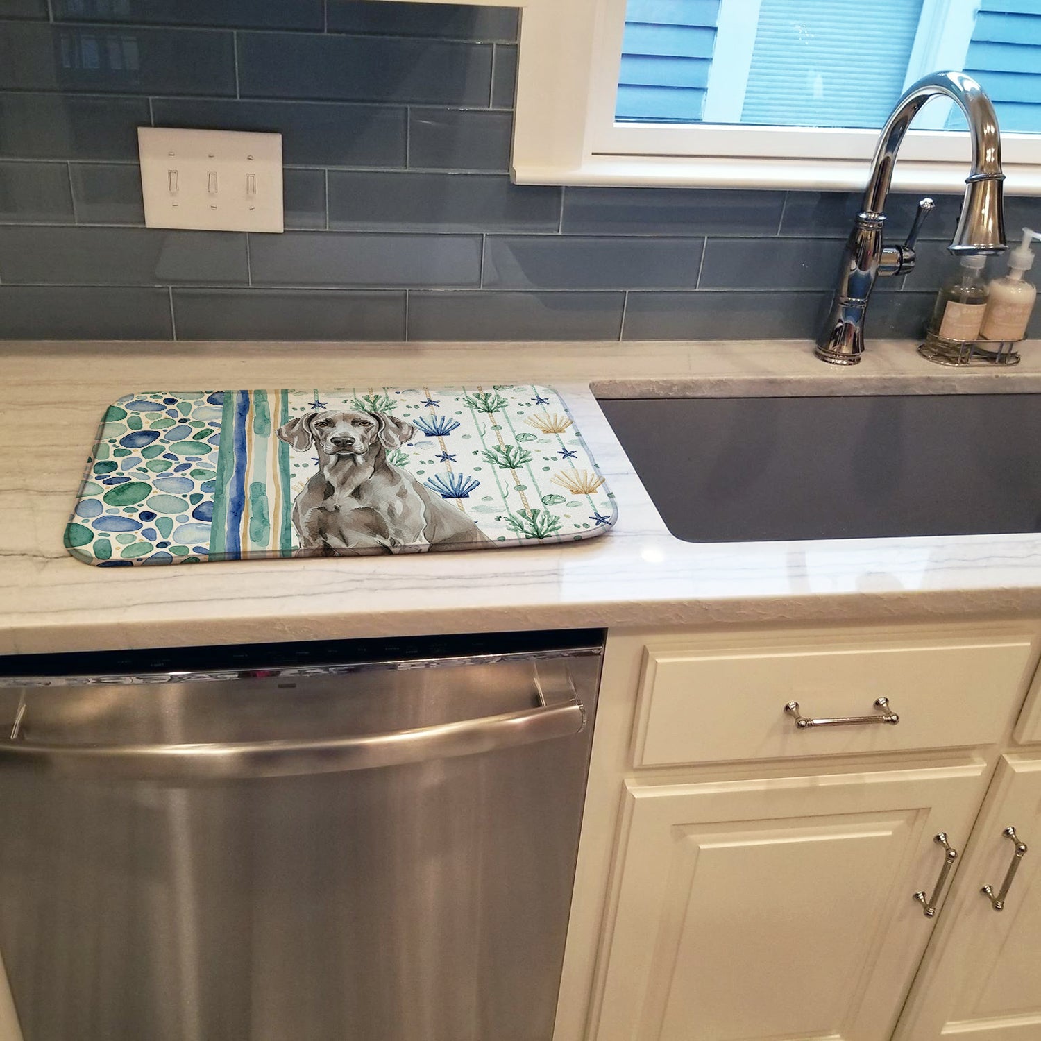 Weimaraner Coastal Sea Glass Dish Drying Mat Absorbent Dish Drying Mat Pad for Kitchen Counter Dish Drainer Mat for Countertop, 14 x 21", Multicolor
