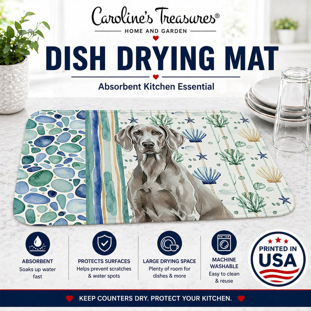 Weimaraner Coastal Sea Glass Dish Drying Mat Absorbent Dish Drying Mat Pad for Kitchen Counter Dish Drainer Mat for Countertop, 14 x 21", Multicolor