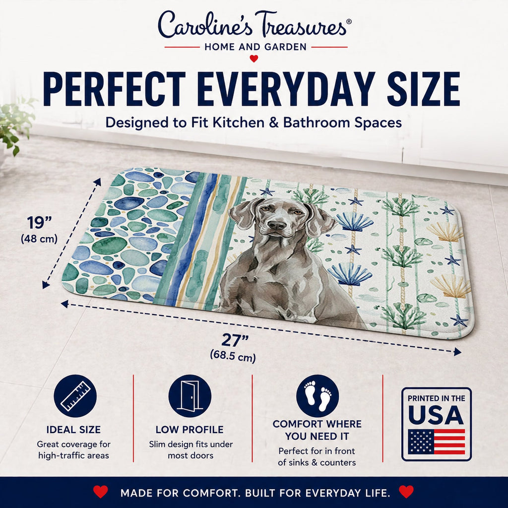 Weimaraner Coastal Sea Glass Memory Foam Kitchen Mat Machine Washable Anti-Fatigue Cushion Comfort Bath or Kitchen Rug
