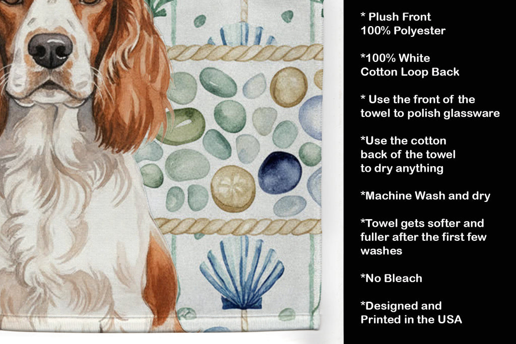 Welsh Springer Spaniel Coastal Sea Glass Kitchen Towel Velour Plush Front and Cotton Loop Back Machine Washable