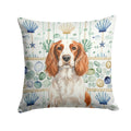 Welsh Springer Spaniel Coastal Sea Glass Decorative Throw Pillow 14x14 Indoor Outdoor Accent Cushion, Fabric Cover with Insert for Sofa, Bed, Porch & Living Room