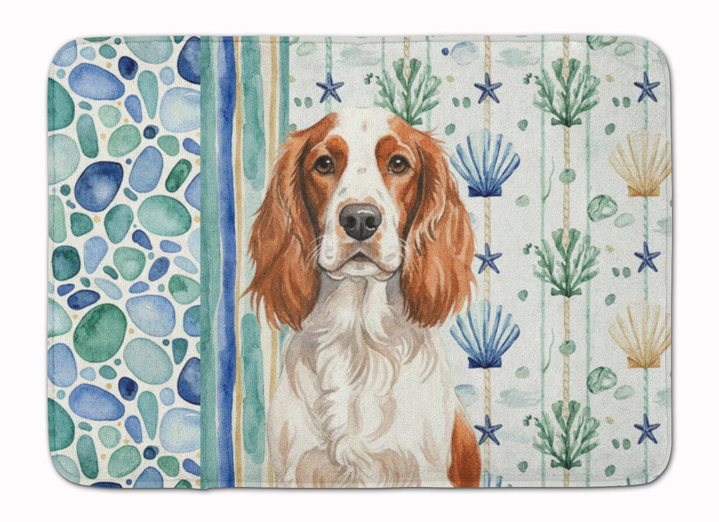 Welsh Springer Spaniel Coastal Sea Glass Memory Foam Kitchen Mat Machine Washable Anti-Fatigue Cushion Comfort Bath or Kitchen Rug