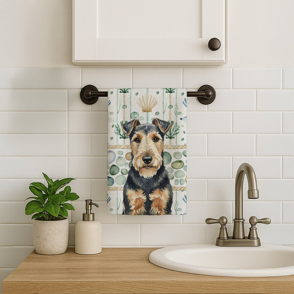Welsh Terrier Coastal Sea Glass Kitchen Towel Velour Plush Front and Cotton Loop Back Machine Washable