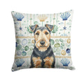 Welsh Terrier Coastal Sea Glass Decorative Throw Pillow 14x14 Indoor Outdoor Accent Cushion, Fabric Cover with Insert for Sofa, Bed, Porch & Living Room