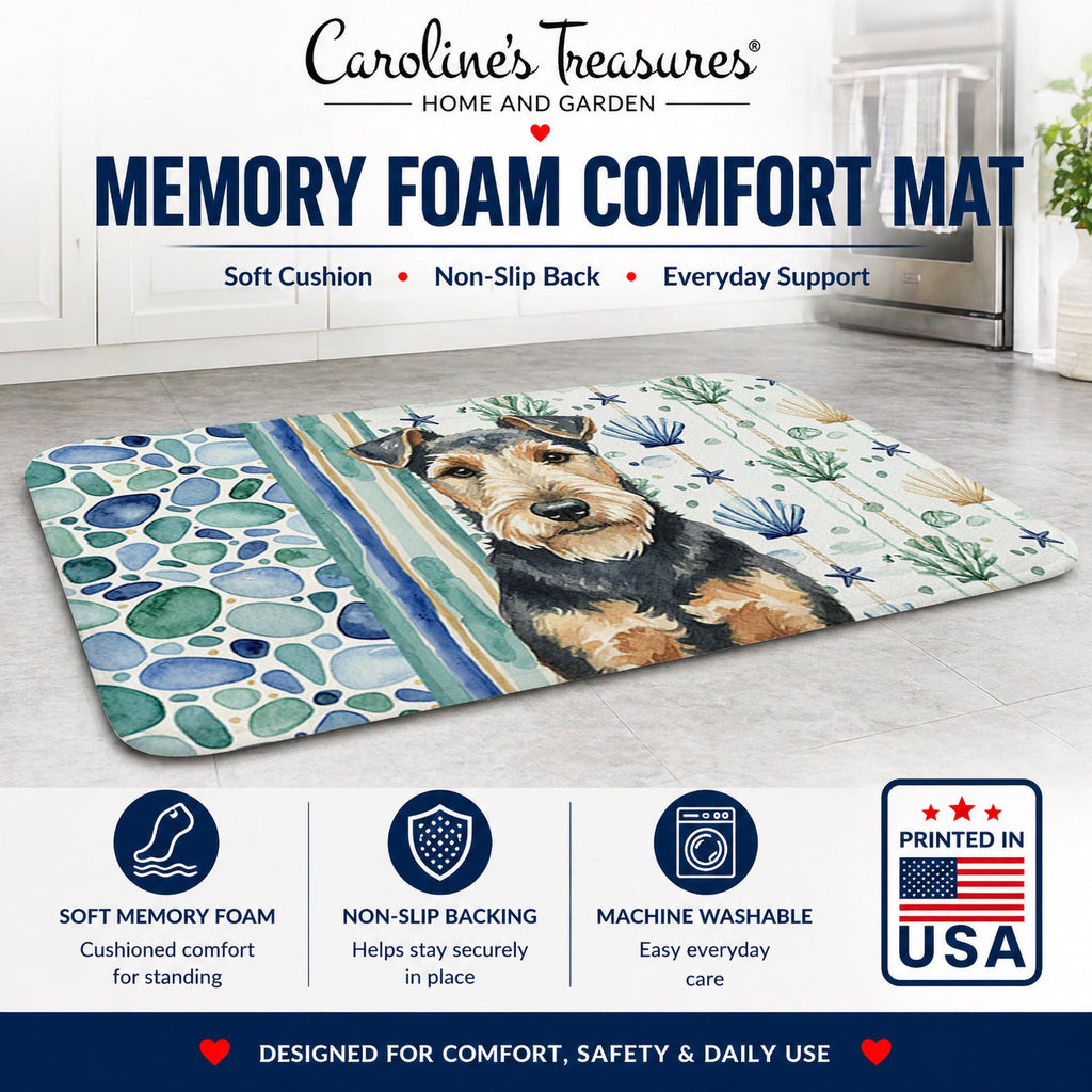 Welsh Terrier Coastal Sea Glass Memory Foam Kitchen Mat Machine Washable Anti-Fatigue Cushion Comfort Bath or Kitchen Rug