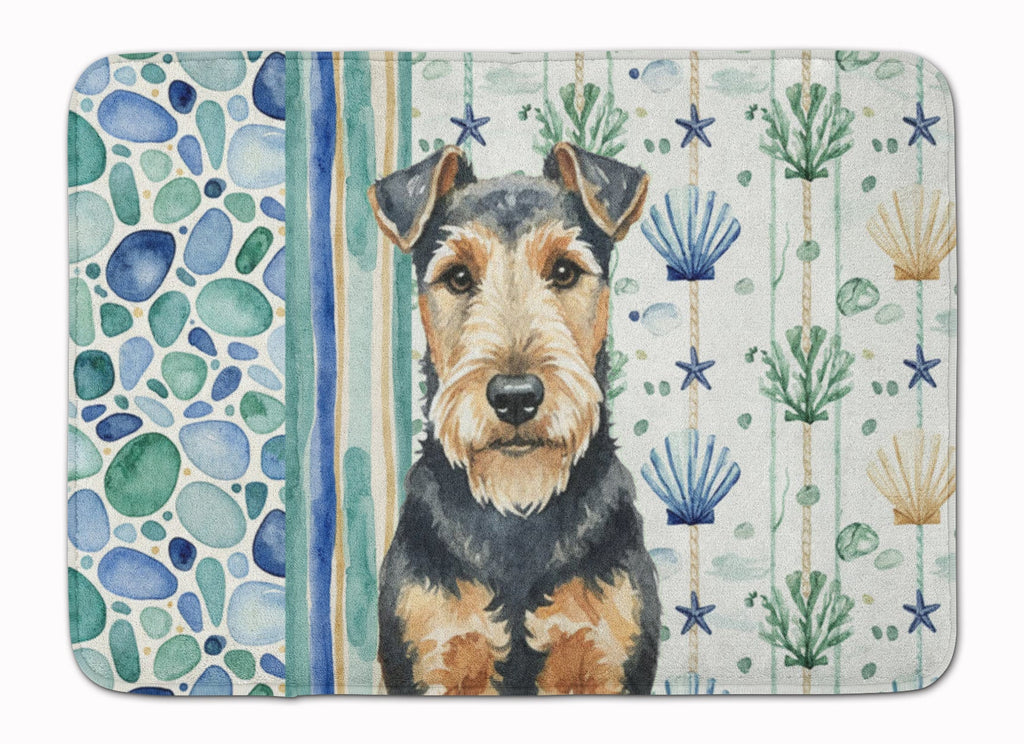 Welsh Terrier Coastal Sea Glass Memory Foam Kitchen Mat Machine Washable Anti-Fatigue Cushion Comfort Bath or Kitchen Rug