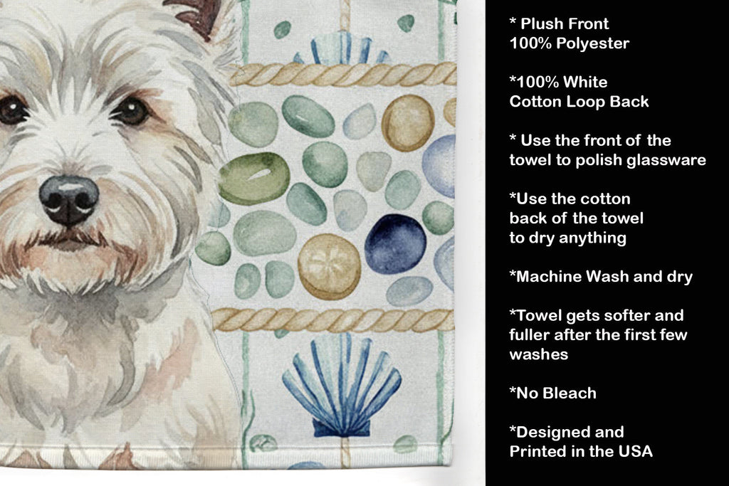 Westie Coastal Sea Glass Kitchen Towel Velour Plush Front and Cotton Loop Back Machine Washable