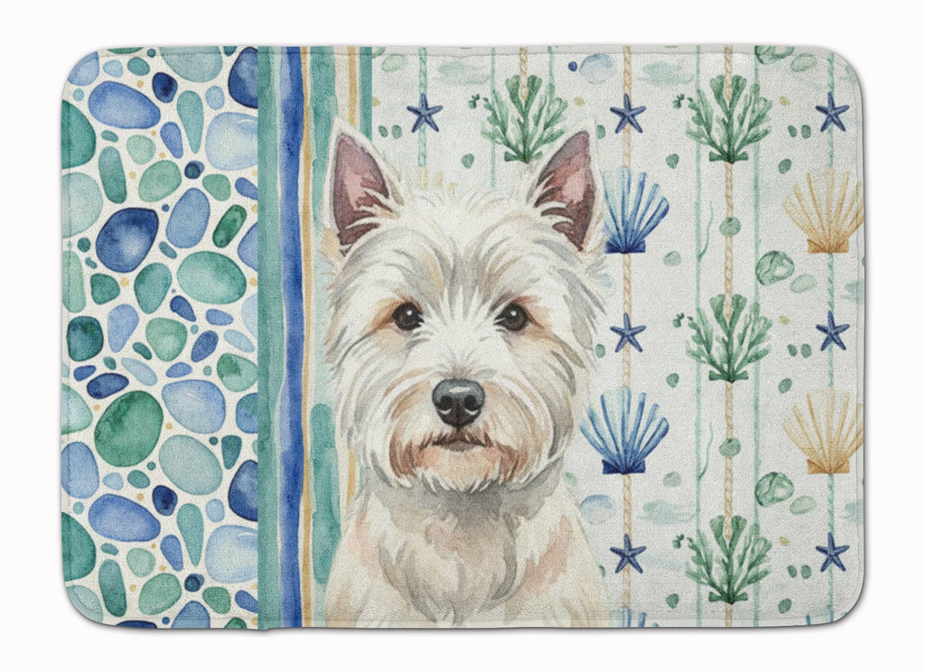 Westie Coastal Sea Glass Memory Foam Kitchen Mat Machine Washable Anti-Fatigue Cushion Comfort Bath or Kitchen Rug