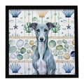 Blue Whippet Coastal Sea Glass Framed Metal Print Bathroom, Kitchen, Office, Home Decor Wall Art Ready to Hang, Square, 8X8