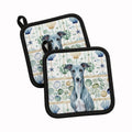 Blue Whippet Coastal Sea Glass Pot Holder Set of 2 Heat Resistant Quilted Hot Pads 7.5 x 7.5 Inch, Insulated Kitchen Trivets for Cooking & Baking