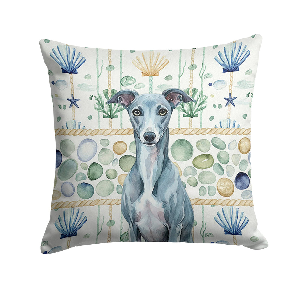 Blue Whippet Coastal Sea Glass Decorative Throw Pillow 14x14 Indoor Outdoor Accent Cushion, Fabric Cover with Insert for Sofa, Bed, Porch & Living Room