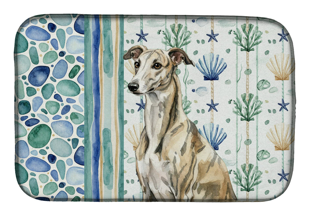 Brindle Whippet Coastal Sea Glass Dish Drying Mat Absorbent Dish Drying Mat Pad for Kitchen Counter Dish Drainer Mat for Countertop, 14 x 21", Multicolor