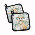 Fawn Whippet Coastal Sea Glass Pot Holder Set of 2 Heat Resistant Quilted Hot Pads 7.5 x 7.5 Inch, Insulated Kitchen Trivets for Cooking & Baking