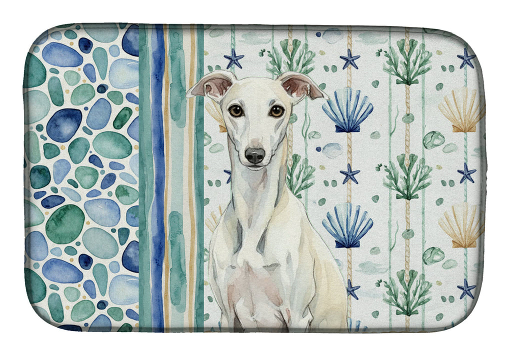 White Whippet Coastal Sea Glass Dish Drying Mat Absorbent Dish Drying Mat Pad for Kitchen Counter Dish Drainer Mat for Countertop, 14 x 21", Multicolor