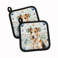 Wire Fox Terrier Coastal Sea Glass Pot Holder Set of 2 Heat Resistant Quilted Hot Pads 7.5 x 7.5 Inch, Insulated Kitchen Trivets for Cooking & Baking