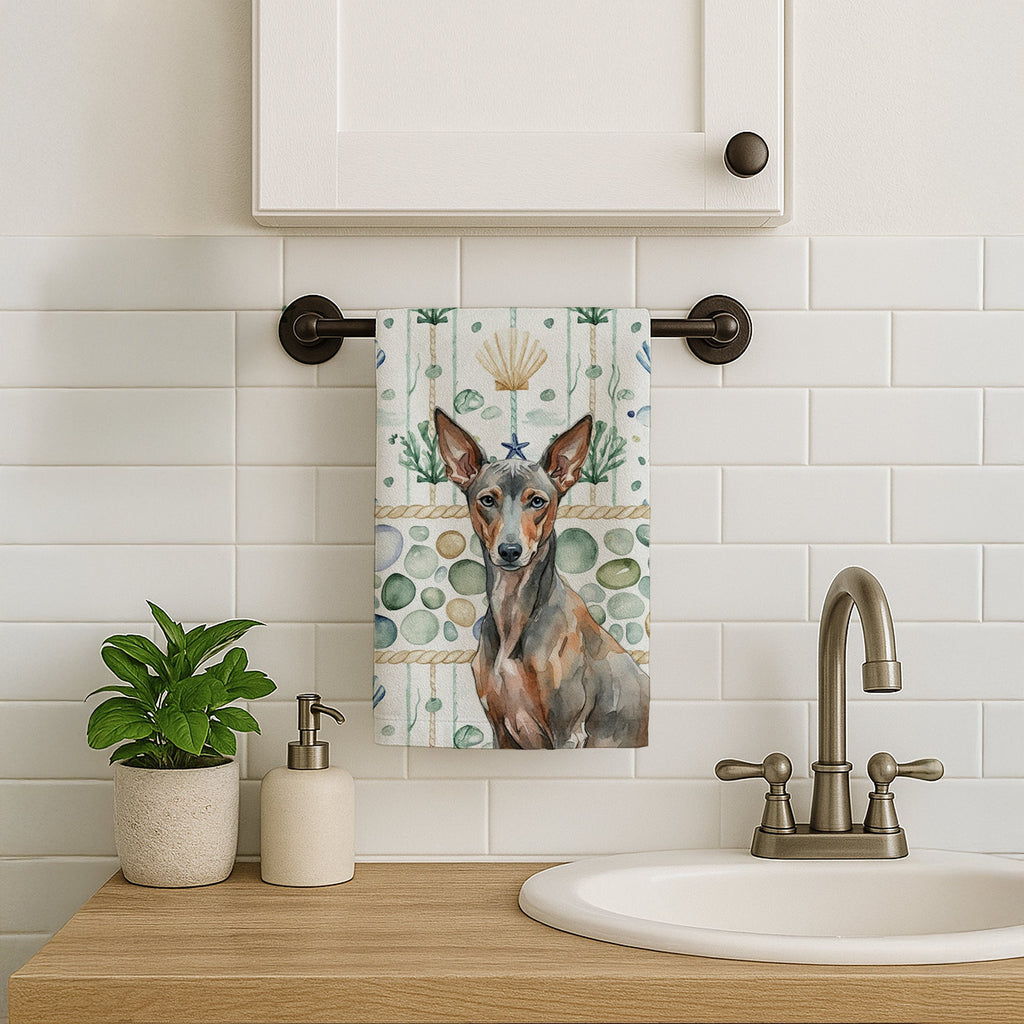 Xoloitzcuintli Coastal Sea Glass Kitchen Towel Velour Plush Front and Cotton Loop Back Machine Washable