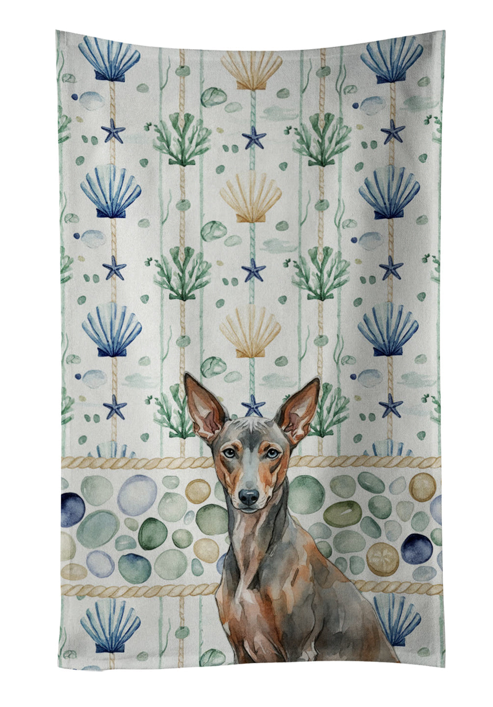 Xoloitzcuintli Coastal Sea Glass Kitchen Towel Velour Plush Front and Cotton Loop Back Machine Washable