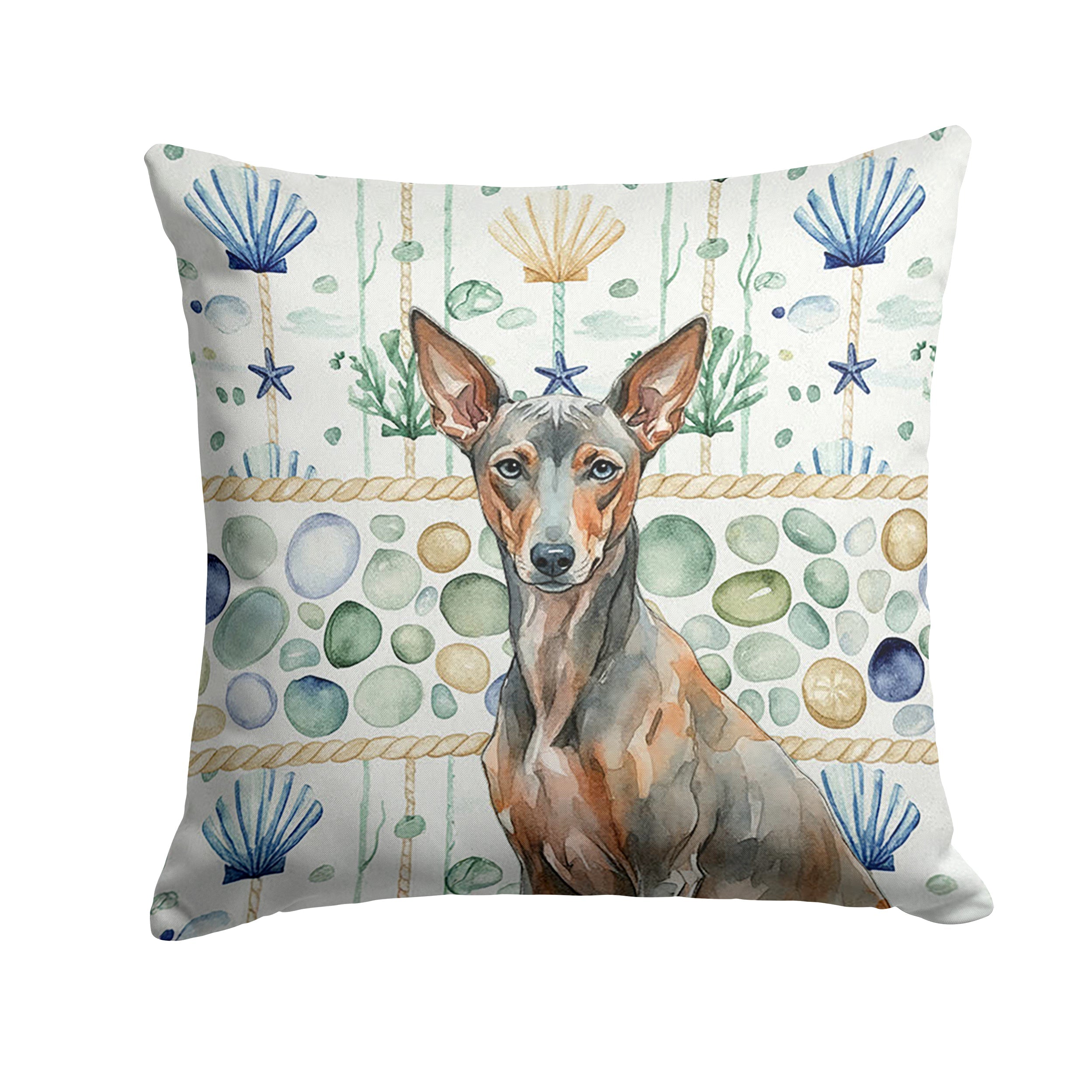 Xoloitzcuintli Coastal Sea Glass Decorative Throw Pillow 14x14 Indoor Outdoor Accent Cushion, Fabric Cover with Insert for Sofa, Bed, Porch & Living Room