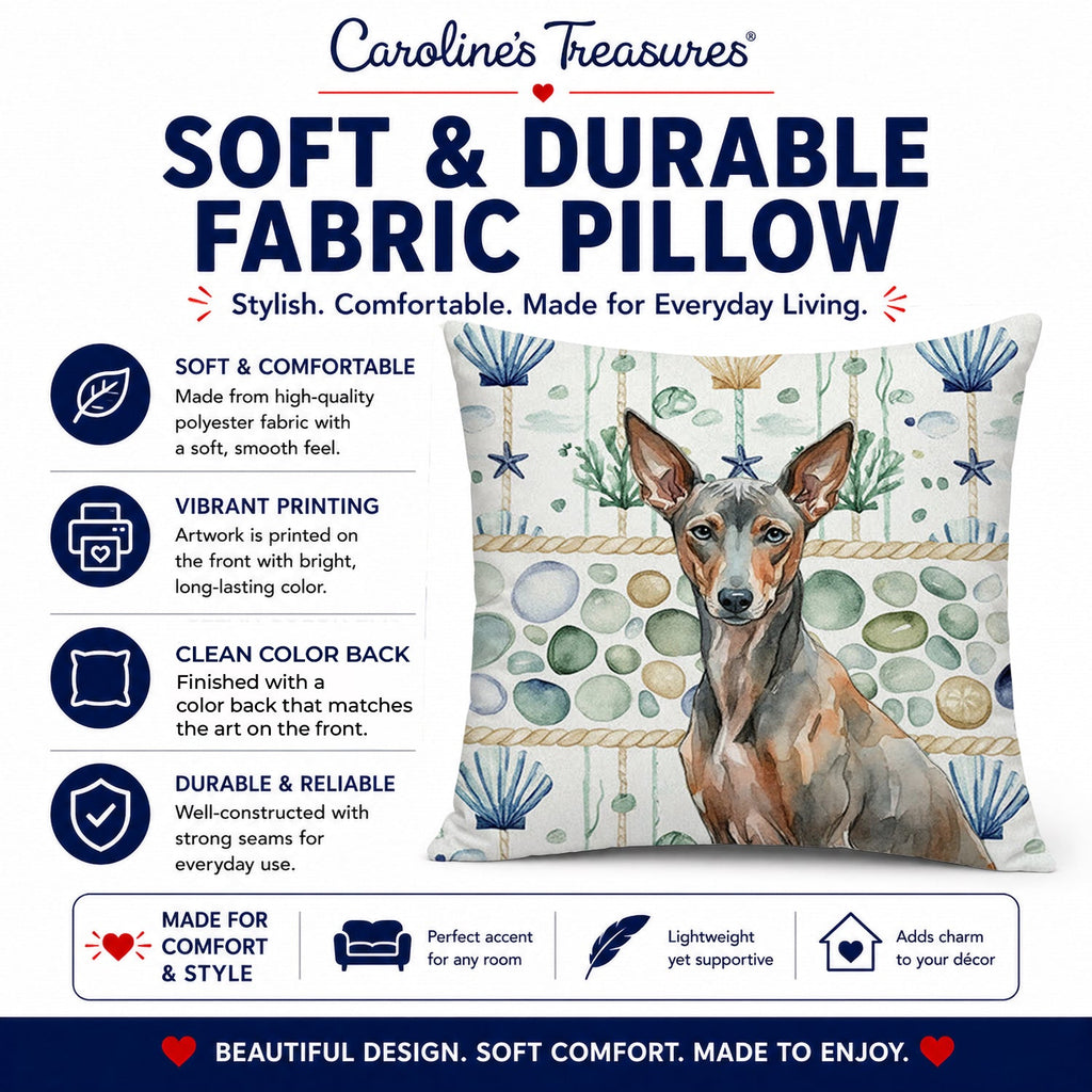 Xoloitzcuintli Coastal Sea Glass Decorative Throw Pillow 18x18 Indoor Outdoor Accent Cushion, Fabric Cover with Insert for Sofa, Bed, Porch & Living Room
