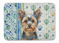 Blue and Tan Yorkshire Terrier Coastal Sea Glass Memory Foam Kitchen Mat Machine Washable Anti-Fatigue Cushion Comfort Bath or Kitchen Rug
