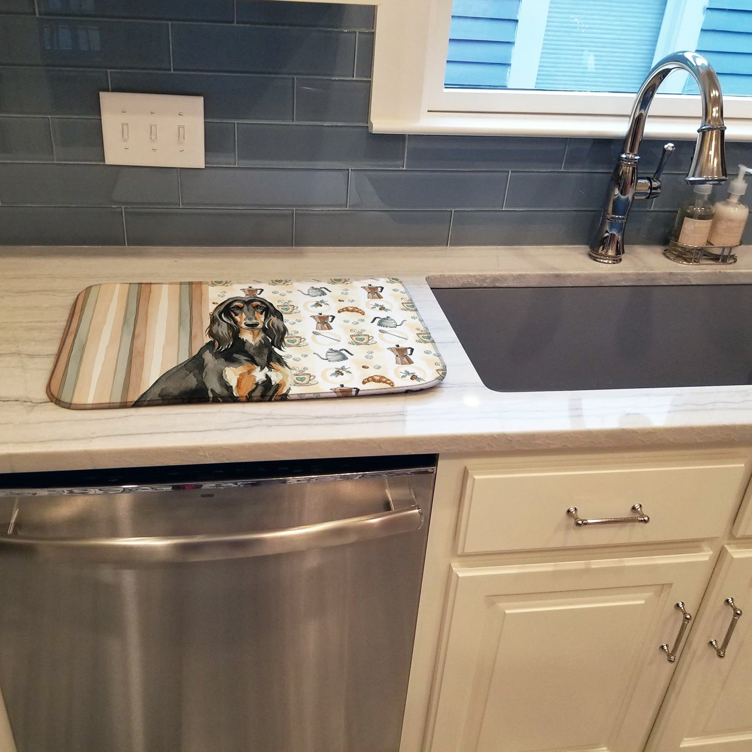 Black & Tan Afghan Hound Coffee Bar Dish Drying Mat Absorbent Dish Drying Mat Pad for Kitchen Counter Dish Drainer Mat for Countertop, 14 x 21", Multicolor
