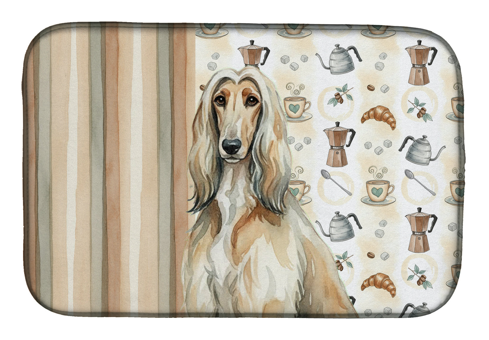 Afghan Hound Coffee Bar Dish Drying Mat Absorbent Dish Drying Mat Pad for Kitchen Counter Dish Drainer Mat for Countertop, 14 x 21", Multicolor