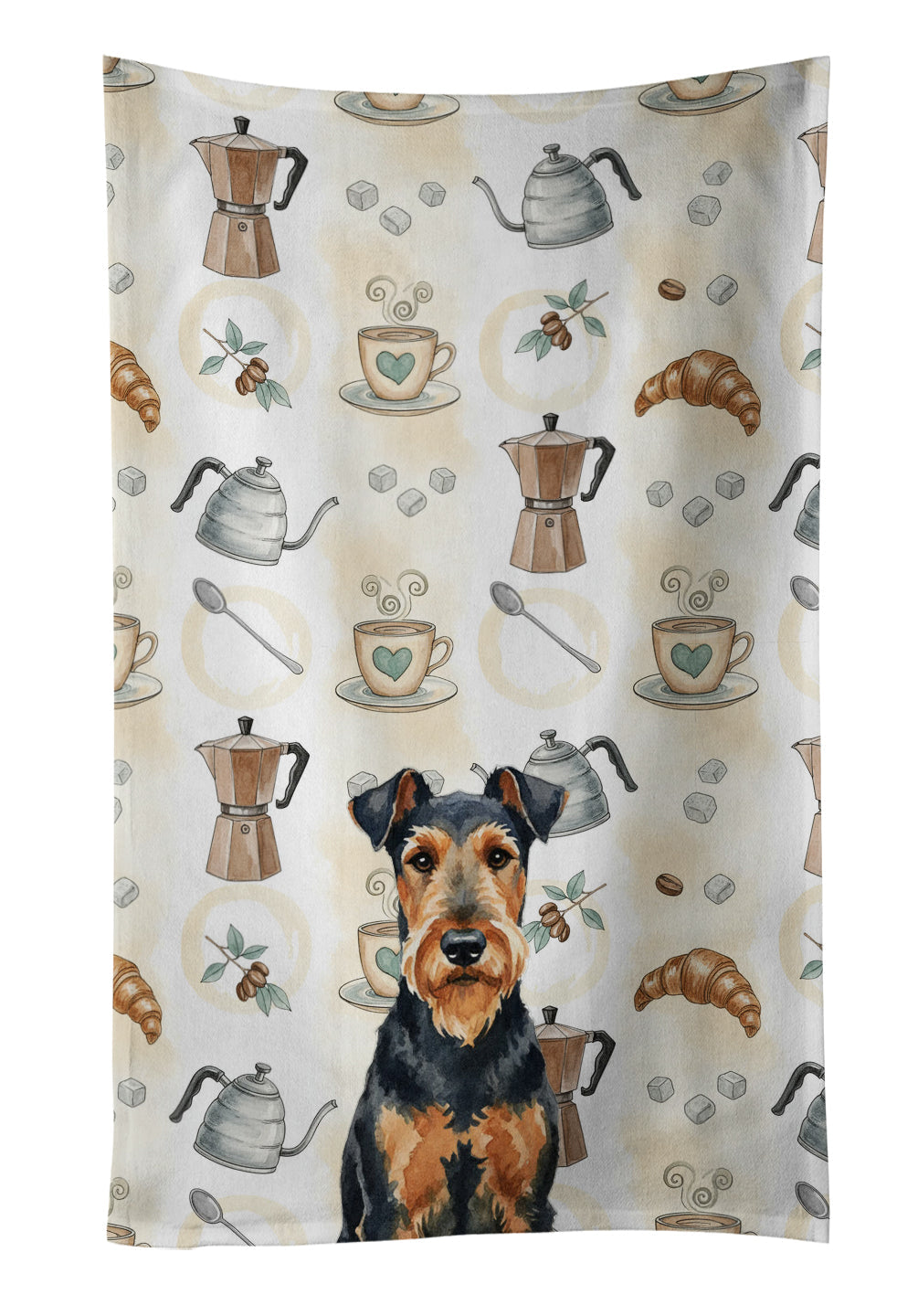 Airedale Terrier Coffee Bar Kitchen Towel Velour Plush Front and Cotton Loop Back Machine Washable