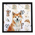 Red Akita Coffee Bar Framed Metal Print Bathroom, Kitchen, Office, Home Decor Wall Art Ready to Hang, Square, 8X8