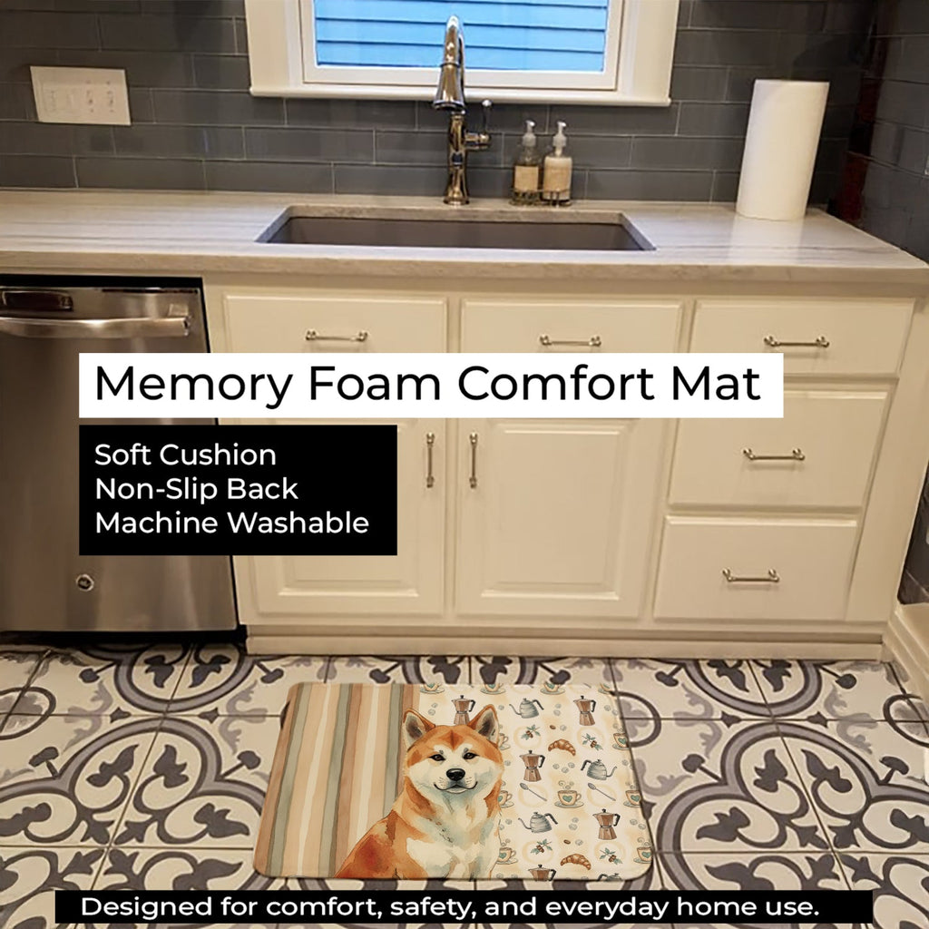 Red Akita Coffee Bar Memory Foam Kitchen Mat Machine Washable Anti-Fatigue Cushion Comfort Bath or Kitchen Rug