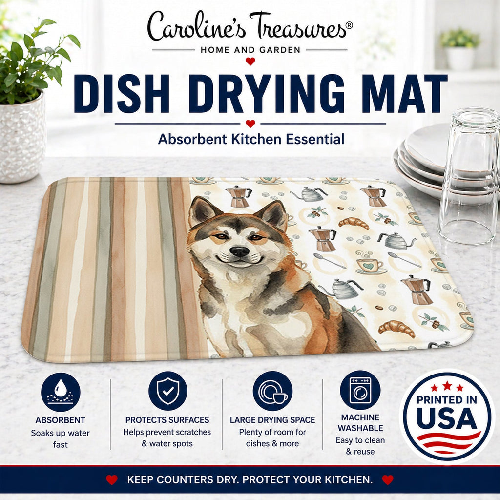 Sesame Akita Coffee Bar Dish Drying Mat Absorbent Dish Drying Mat Pad for Kitchen Counter Dish Drainer Mat for Countertop, 14 x 21", Multicolor