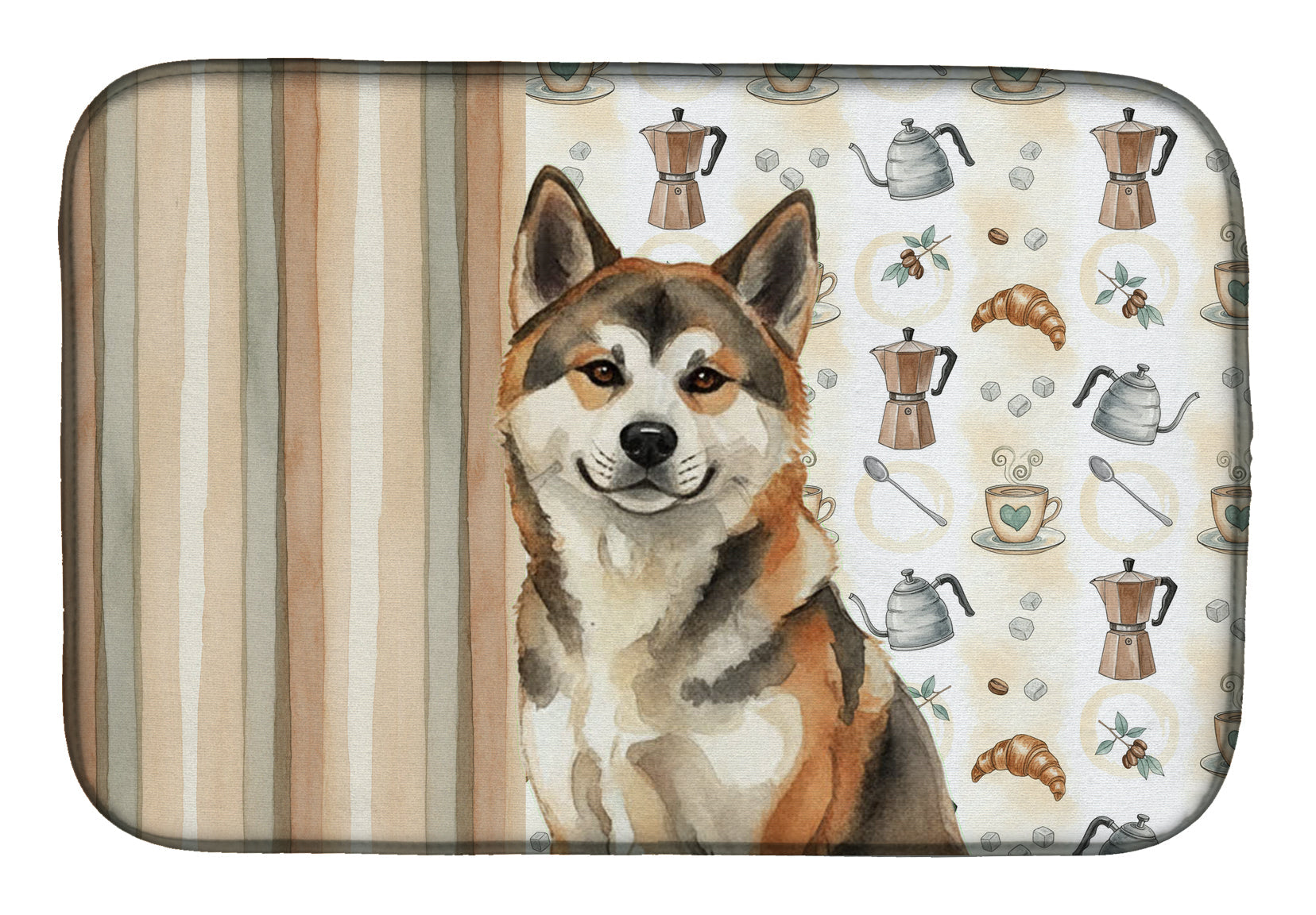 Sesame Akita Coffee Bar Dish Drying Mat Absorbent Dish Drying Mat Pad for Kitchen Counter Dish Drainer Mat for Countertop, 14 x 21", Multicolor