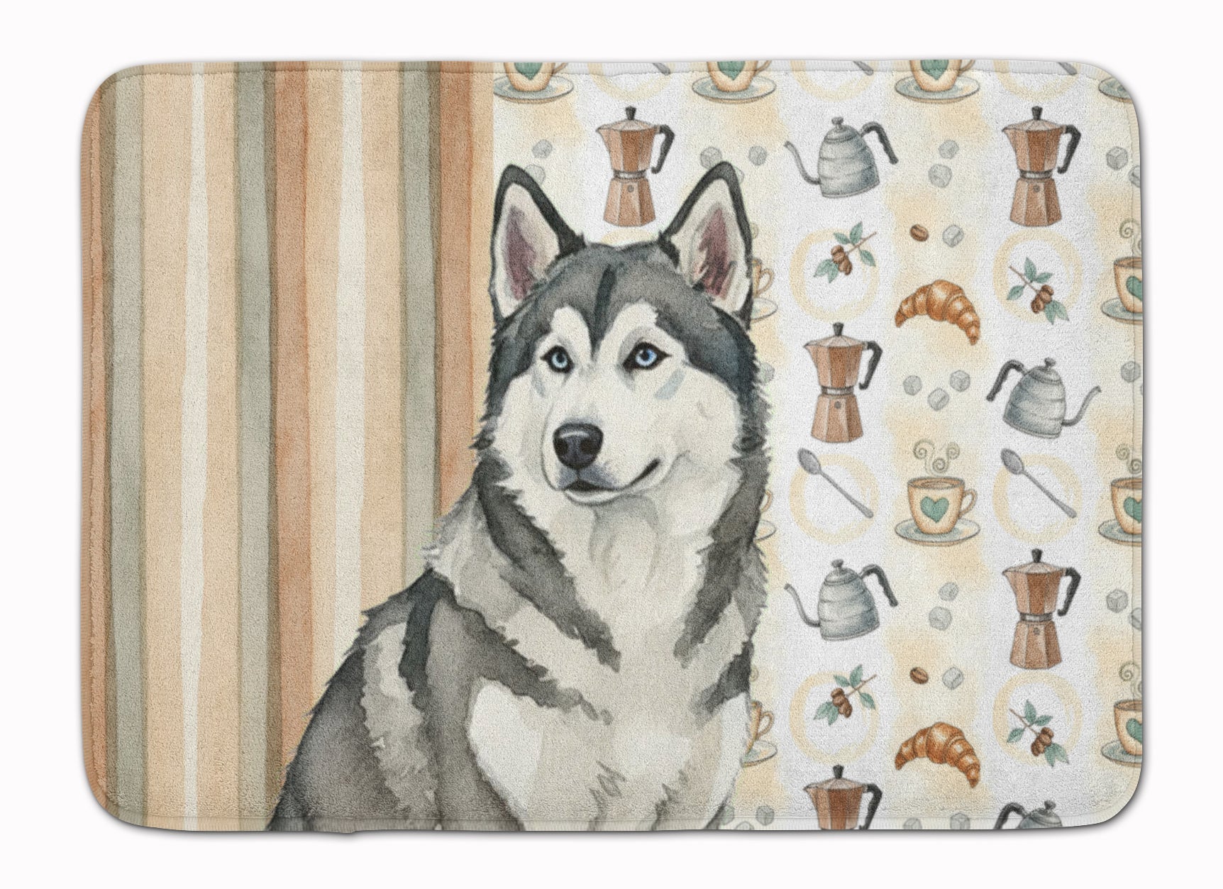 Gray and White Alaskan Malamute Coffee Bar Memory Foam Kitchen Mat Machine Washable Anti-Fatigue Cushion Comfort Bath or Kitchen Rug