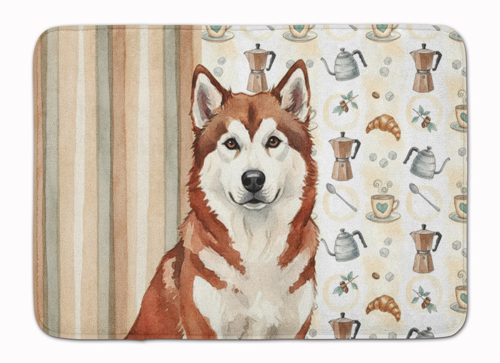 Red and White Alaskan Malamute Coffee Bar Memory Foam Kitchen Mat Machine Washable Anti-Fatigue Cushion Comfort Bath or Kitchen Rug